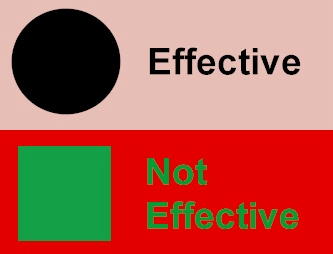 Picture illustrating that black on light pink is an effective color contrast where as equally light red on equally light green is not.
