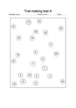 The trailmaking test. Patients play connect-the-dots, either with a series of numbers (Form A) or a mixed series of numbers and letters (Form B).