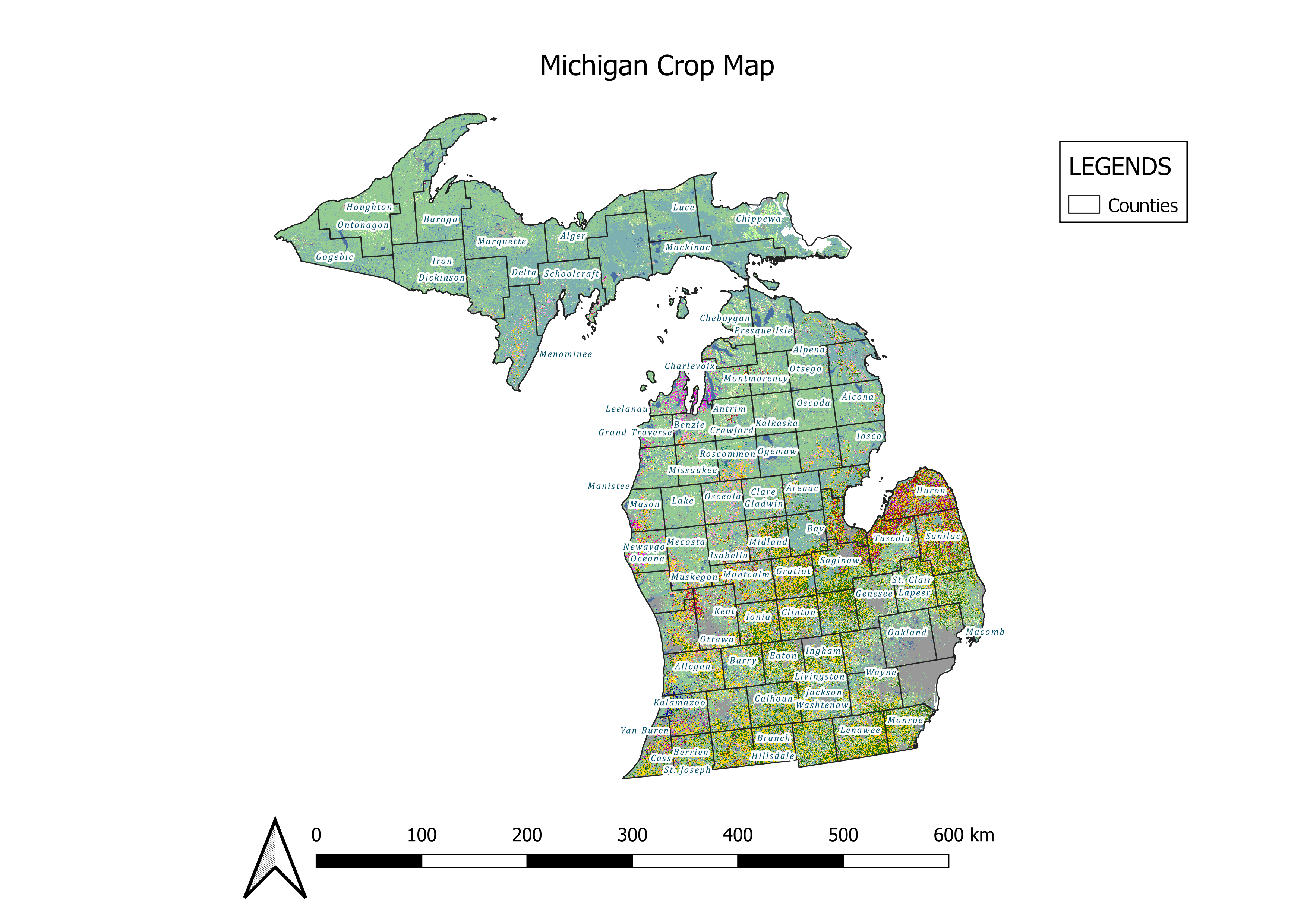 Michigan state Crop map using QGIS