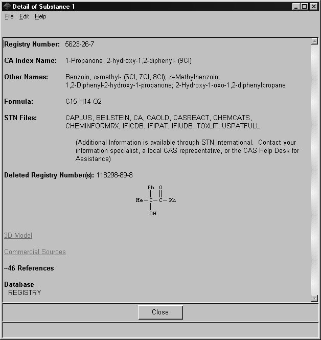 Methylbenzoin Registry File Record