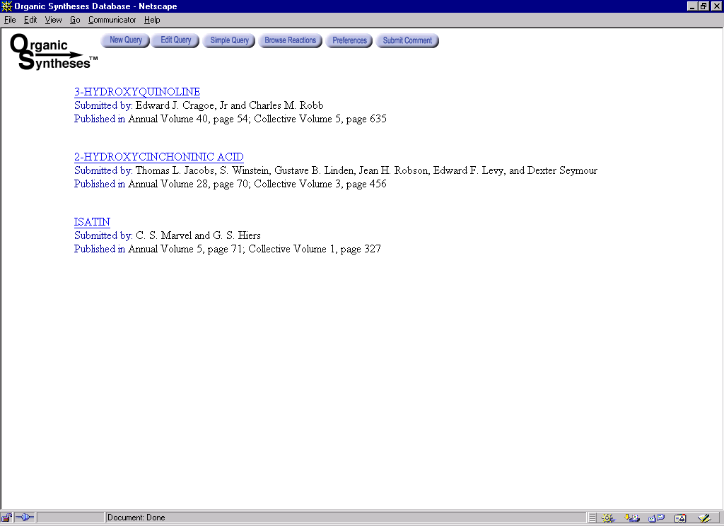 Results 1 of Isatin Search on Organic 
Syntheses on the Web