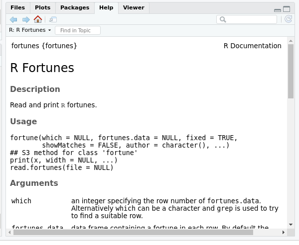 R Studio help pane