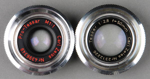 Left: Pro-Tessar M 1:1 Right: Tessar 50mm 1:2.8